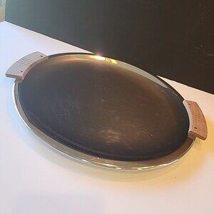Vintage Kromex Tray With Wood Handles‎ 14.5" Stainless Steel Serving Tray